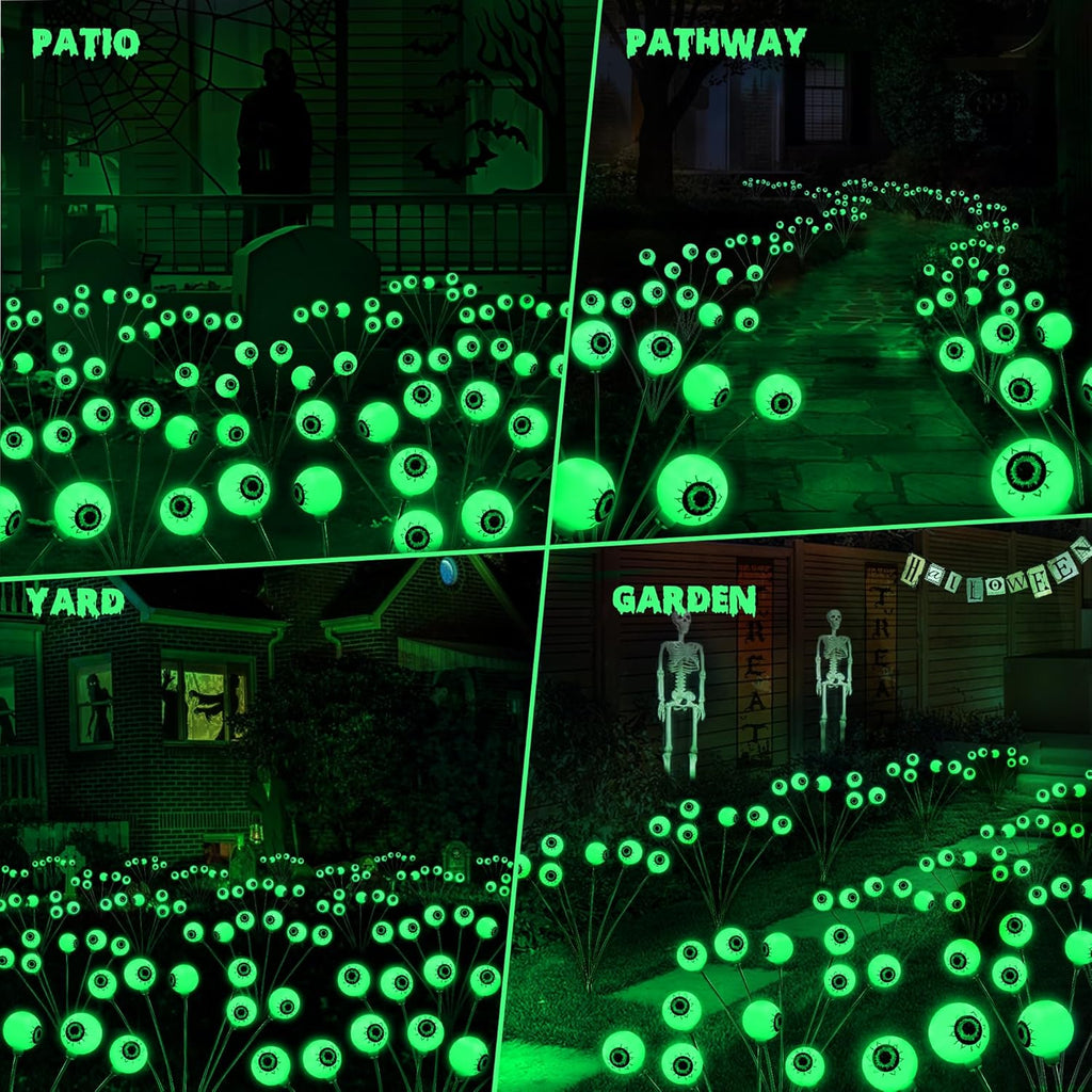 2 Packs Solar Halloween Stake Lights for Outdoor Halloween Decorations, 2 Modes Scary Eyeball Solar Halloween Pathway Lights, Waterproof Outdoor Halloween Decor Lights for Yard Patio Pathway