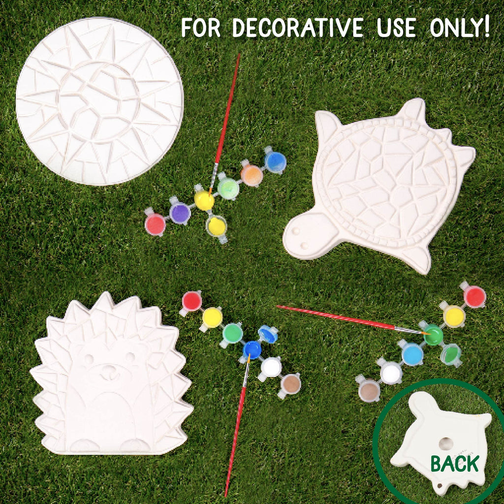 Creative Roots Mosaic Turtle, Hedgehog, & Sun Stepping Stone, Includes 3-Pack 7-Inch Ceramic Stepping Stone & 6 Vibrant Paints, Paint Your Own & DIY Stepping Stone for Kids Ages 8+