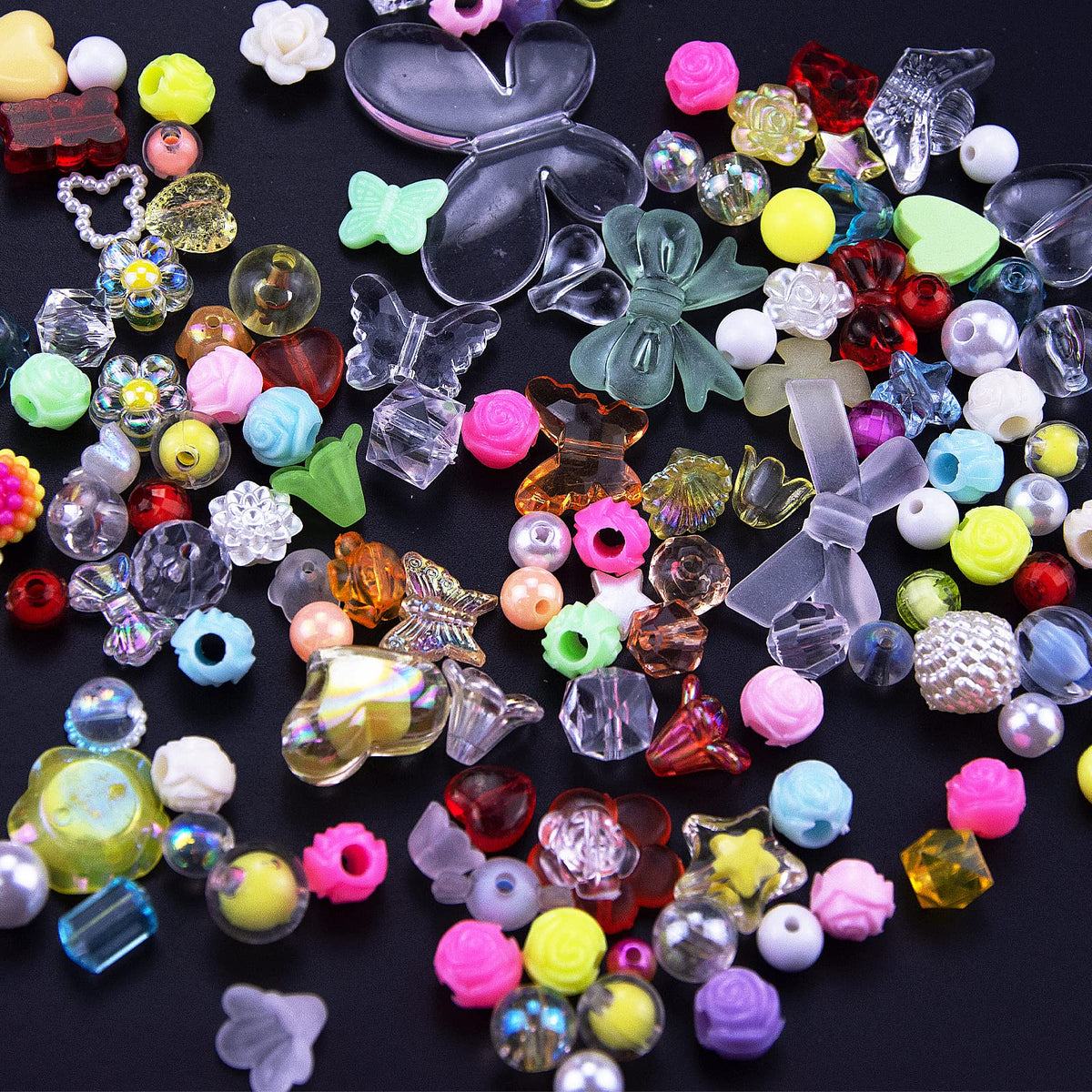 120Pcs Acrylic Assorted Beads Mix Color Flower Heart Butterfly Candy Beads Pastel Beads Candy Color Plastic Beads Cute Round Beads Bulk for Bracelets Jewelry Making Necklaces DIY Crafts