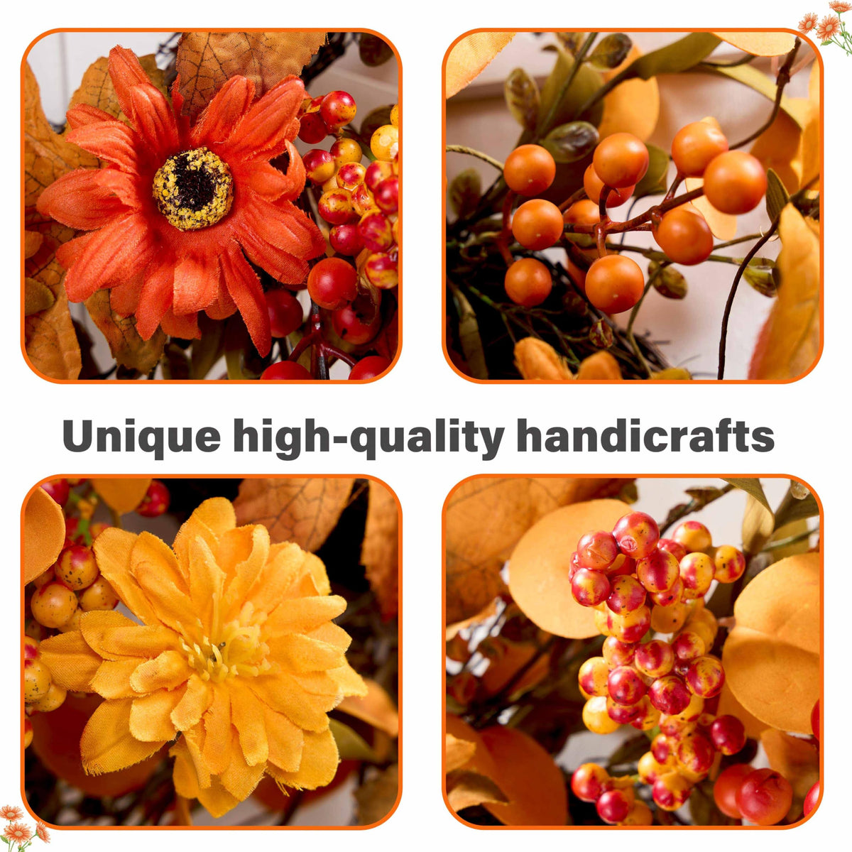 MAINGKAUNG Artificial Fall Wreath 22 Inch Fall Wreaths for Front Door with Orange Berries Daisies Eucalyptus Leaves Autumn Door Wreaths for Thanksgiving Harvest Festival Wall Porch Farmhouse
