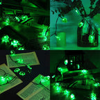 St. Patricks Day String Lights Outdoor, 50 LED 16 FT Shamrocks Decorative Green Leaf Lights Battery Operated, 8 Lighting Modes & Timer, Waterproof for Home Garden Party Decoration, 1 Pack