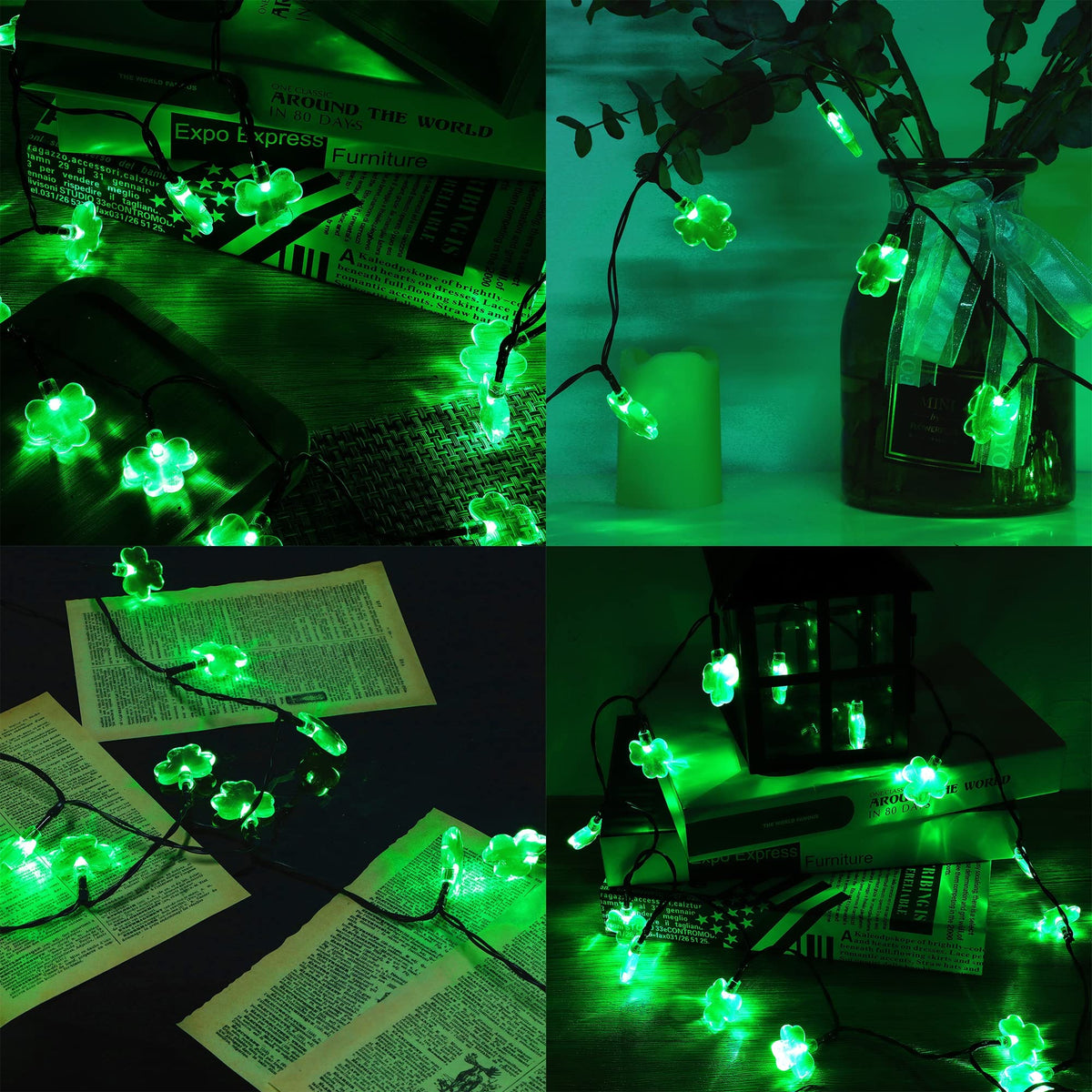 St. Patricks Day String Lights Outdoor, 50 LED 16 FT Shamrocks Decorative Green Leaf Lights Battery Operated, 8 Lighting Modes & Timer, Waterproof for Home Garden Party Decoration, 1 Pack