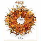 MAINGKAUNG Artificial Fall Wreath 22 Inch Fall Wreaths for Front Door with Orange Berries Daisies Eucalyptus Leaves Autumn Door Wreaths for Thanksgiving Harvest Festival Wall Porch Farmhouse