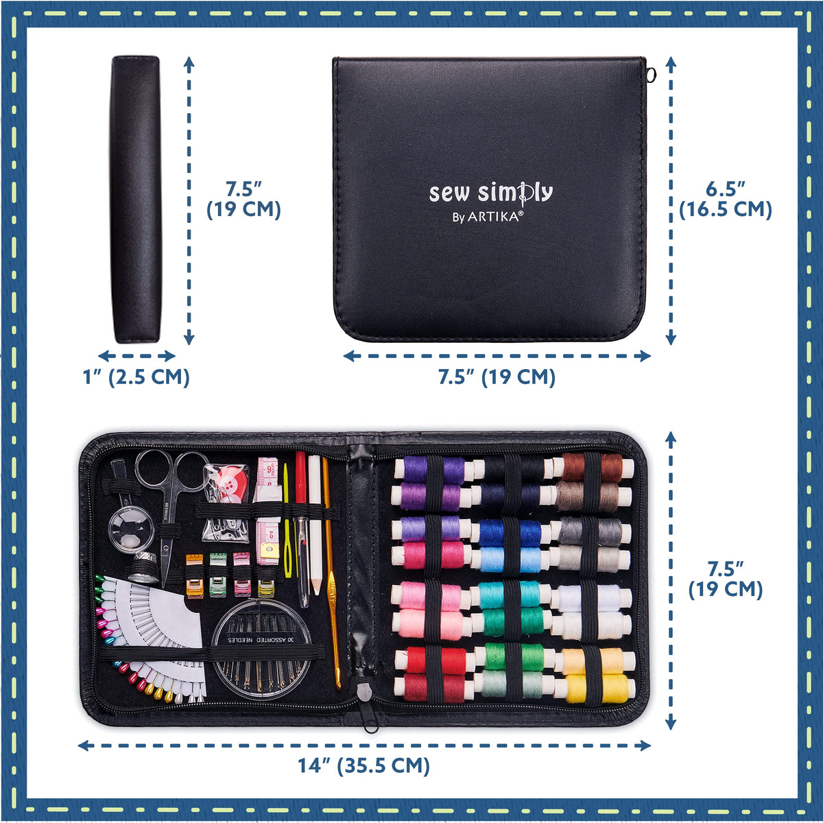 ARTIKA Sewing Kit for Adults and Kids - Small Beginner Set w/Multicolor Thread, Needles, Scissors, Thimble & Clips - Emergency Repair and Travel Kits - Sewing Accessories and Supplies