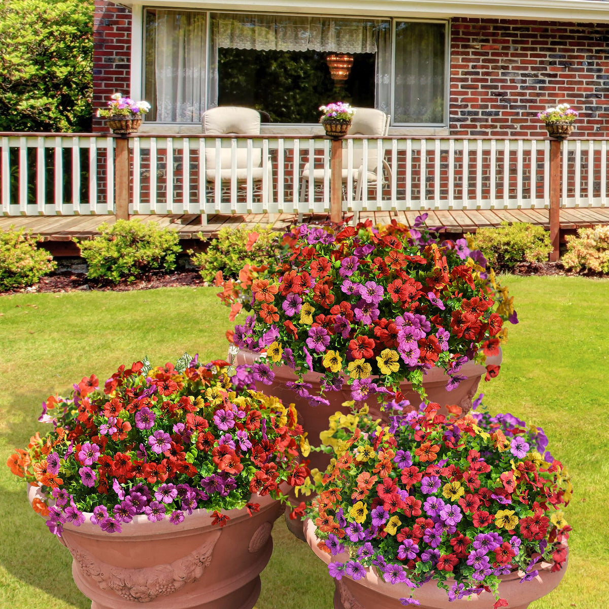 INQCMY Artificial Flowers for Outdoors Faux Plants Outdoor Fake Flowers Spring Decoration,12 Bundles Faux Silk Colorful Daisy Realistic UV Resistant for Outside Home Planter Window Porch Patio Yard