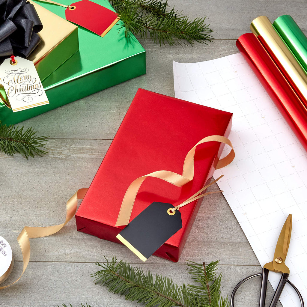 Christmas Wrapping Paper Rolls - Solid Red, Green, Gold Metallic Foil Gift Wrap Paper (Set of 3 Rolls: 60 sq. ft. ttl.) for Holiday Parties, Hanukkah, Winter Weddings