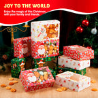 24 PCS Christmas Foil Treats Cookie Gift Boxes (8.75" x 5.75" x 2.75") Colorful Pattern Bakery Box with Window for Xmas Holiday Birthday Party Pastries, Cupcakes, Brownies, Donuts Gift-Giving