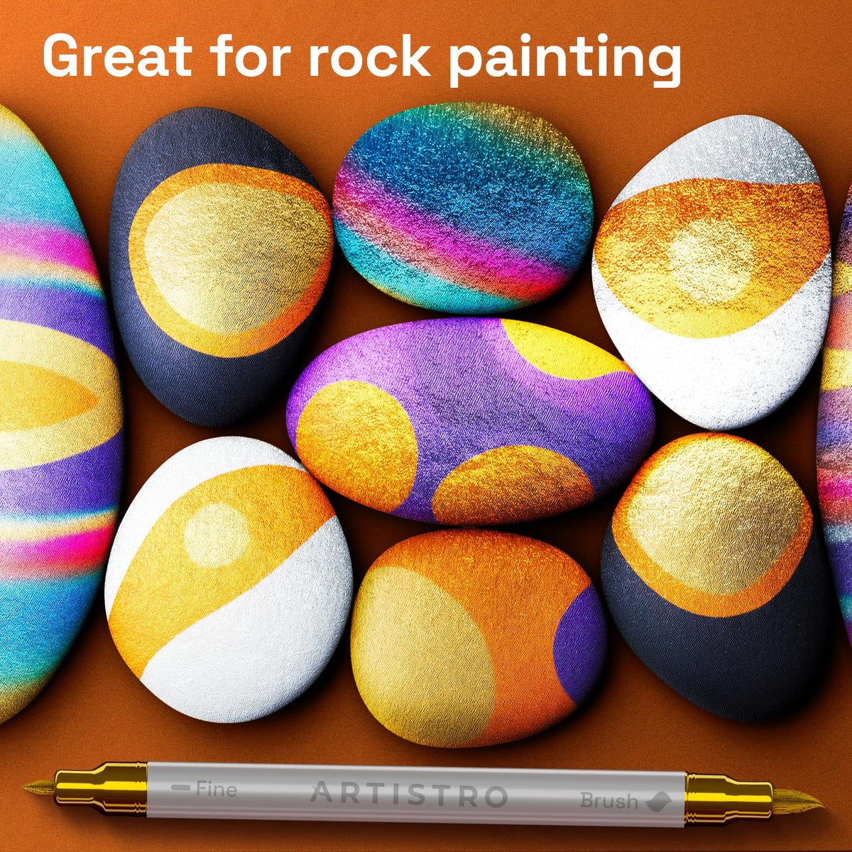 24 Metallic Acrylic Paint Markers - Paint Pens for Drawing, Brush + Fine Tips - For Fabric, Rock, Glass, Wood, Eggs - Art & Craft Supplies for Adults, Teens, Kids - Easter Basket Stuffers