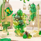 Valery Madelyn St Patricks Day Decorations Shamrock Tree Ornament Set, 28pcs 1.57inch Hanging Ball Ornament Irish Festival Decor, Good Luck Clover Green Gold Christmas Ball for Party Home Spring