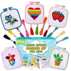 5PCS Cross Stitch Kits for Beginners for Kids 7-13, Includes 5 Project Patterned and 5pcs Square Embroidery Hoops, 11 Skeins, Needle Point Starter Kit Sewing Set with Instructions